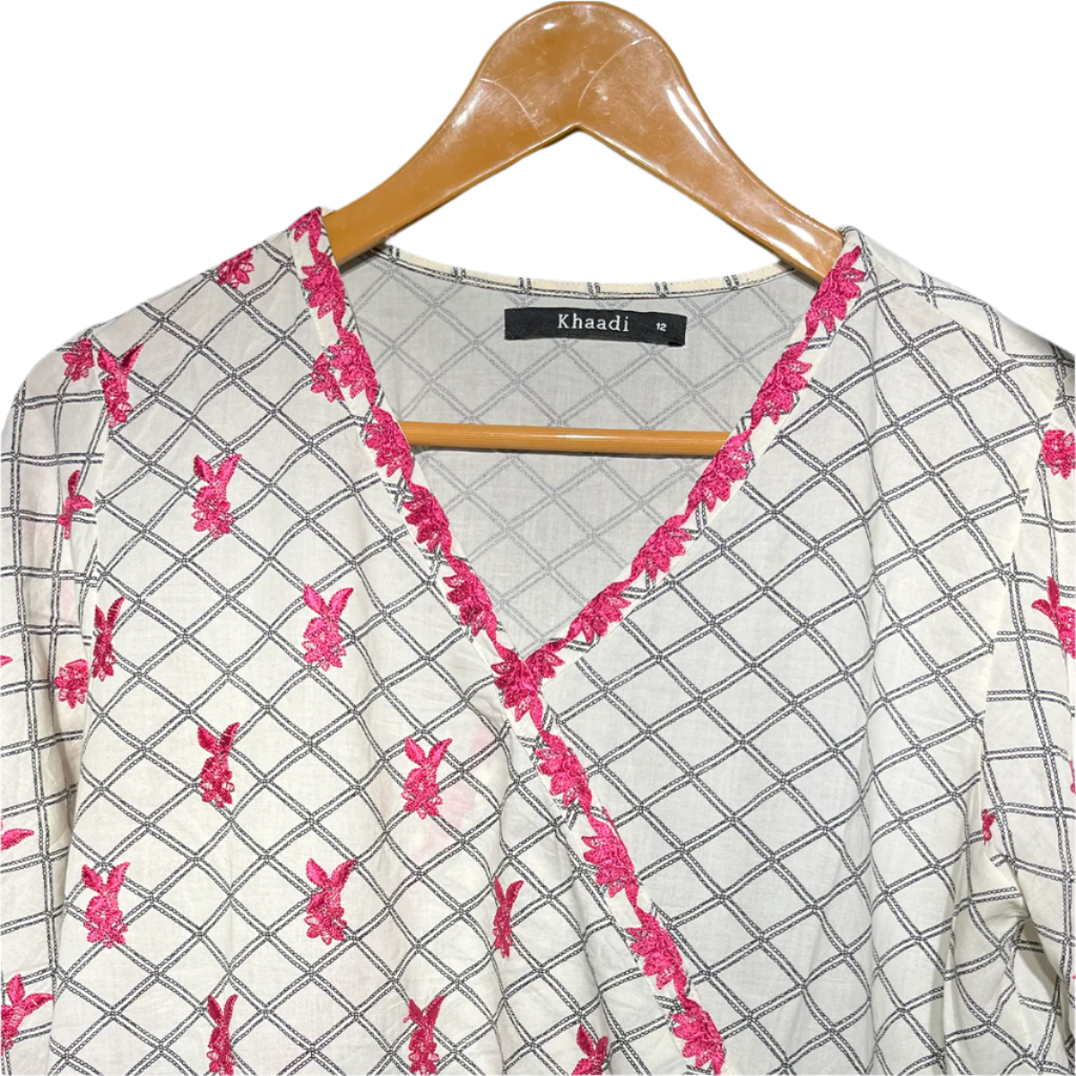 Khaadi White & Pink Embroidered Angrakha Kurta #104
