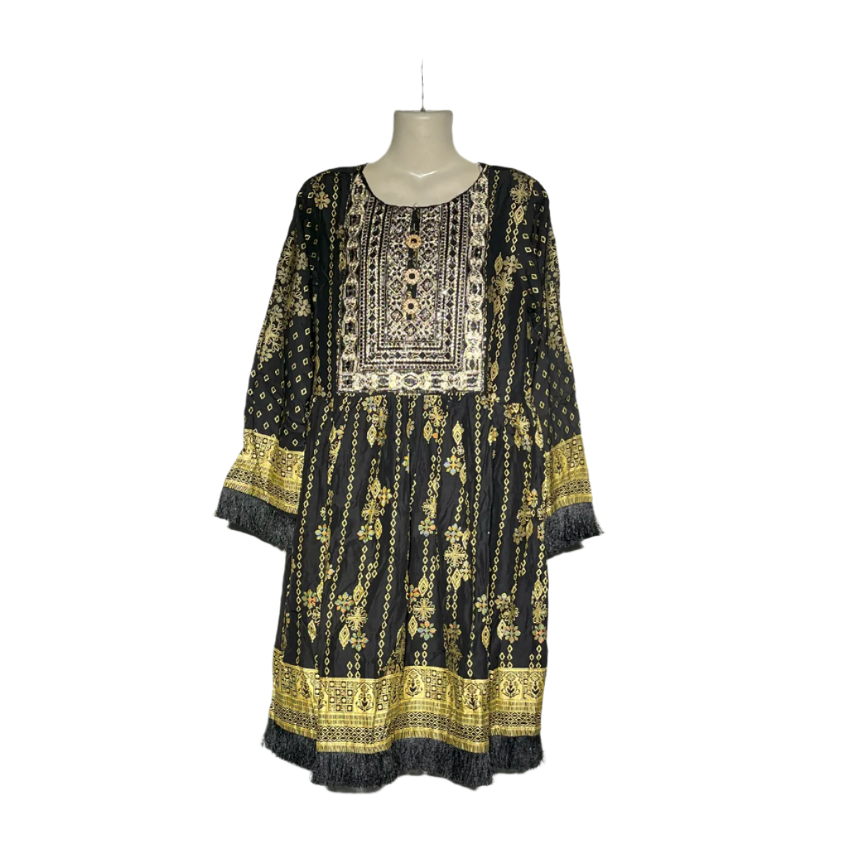 Black & Gold Boho Embroidered Kurti #107