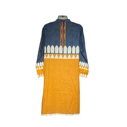 Navy Blue & Mustard Embroidered Kurta – BTW Collection #126