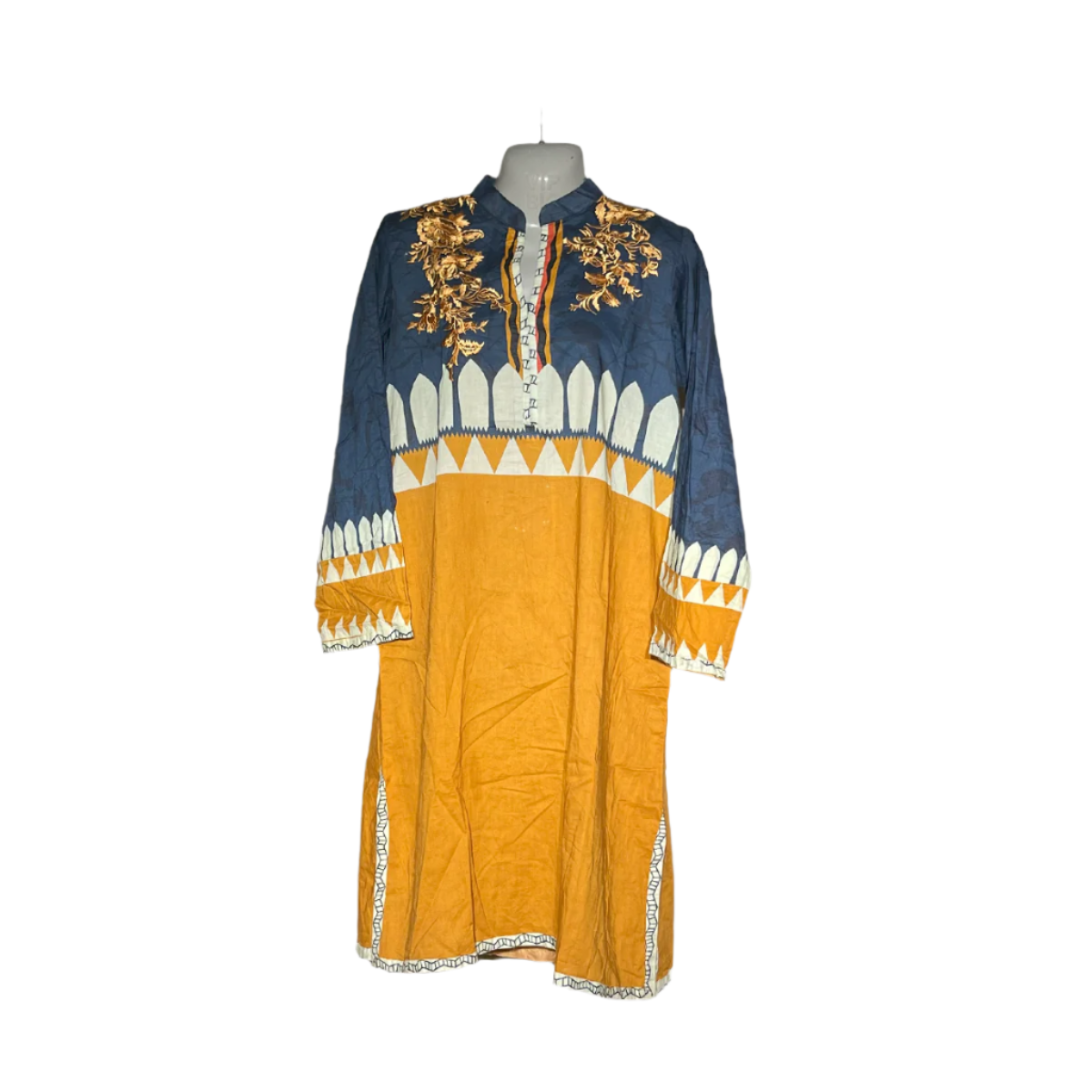 Navy Blue & Mustard Embroidered Kurta – BTW Collection #126