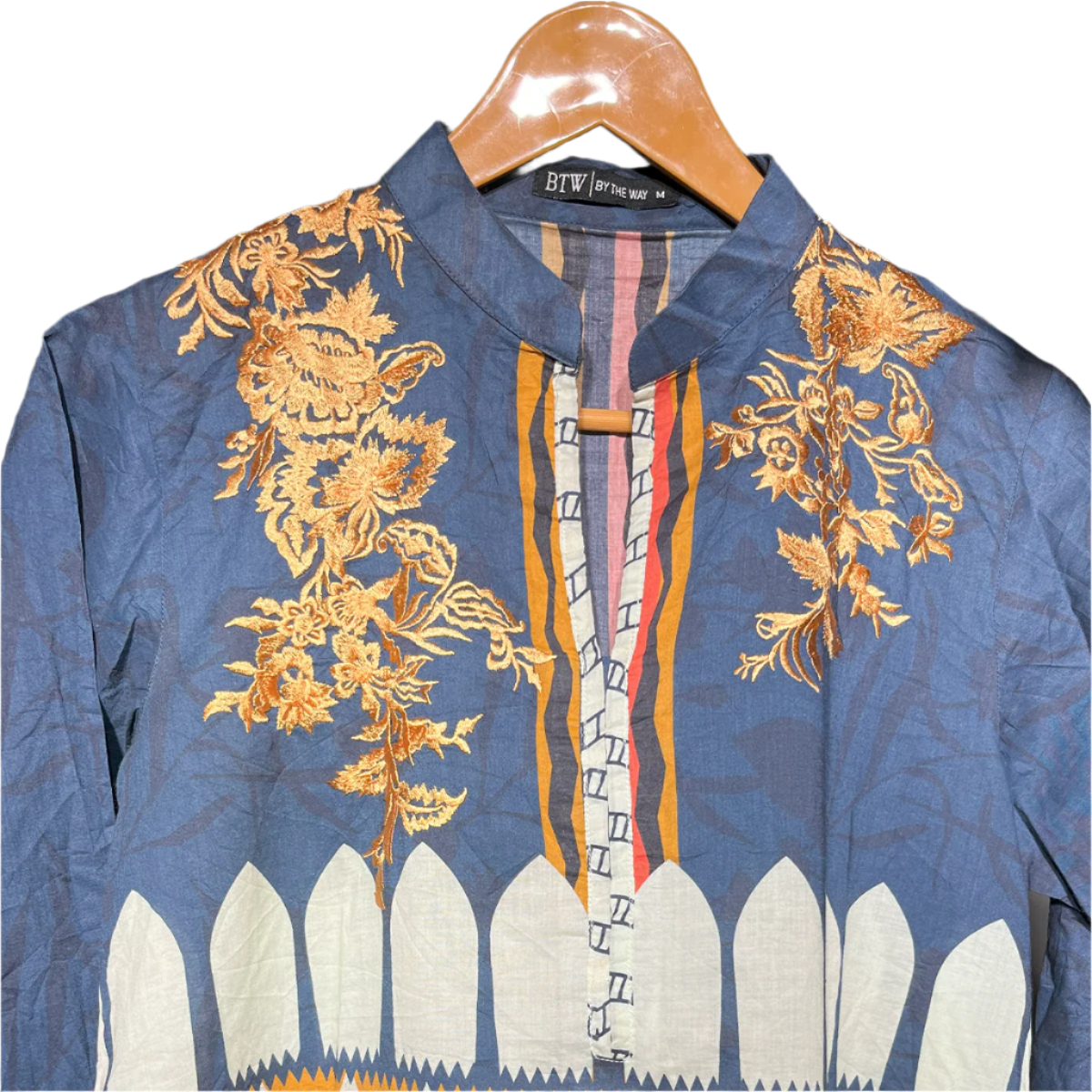 Navy Blue & Mustard Embroidered Kurta – BTW Collection #126