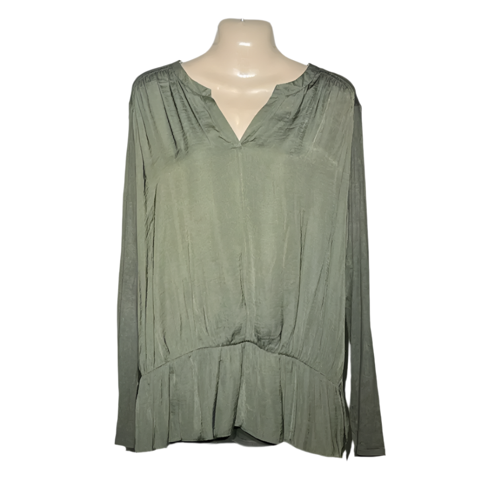 Dunnes Women's Long-Sleeve Pleated Hem Blouse – Olive Green #203