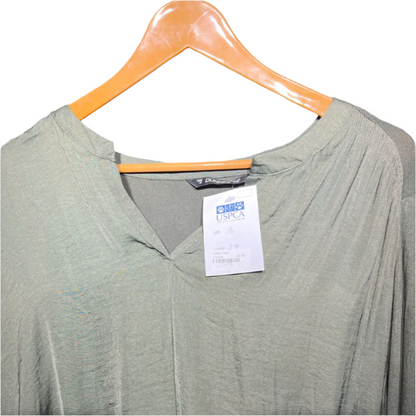 Dunnes Women's Long-Sleeve Pleated Hem Blouse – Olive Green #203