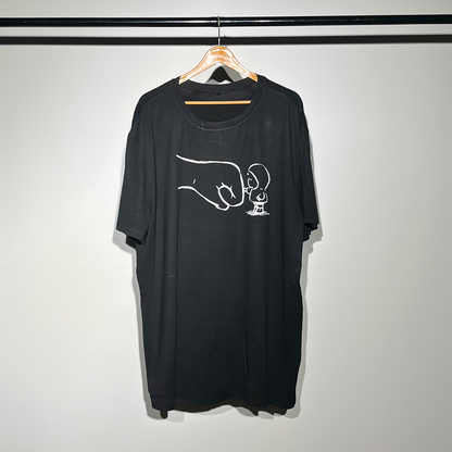 Black Oversized Graphic T-Shirt – Minimalist Hand & Character Design #074