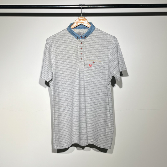 Diesel Jeans Striped Polo T-Shirt with Denim Collar – Casual Sophistication #081