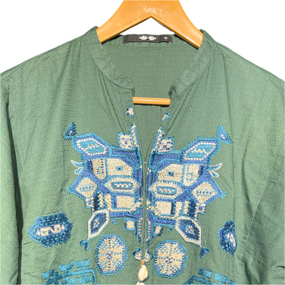 Khaadi Green Embroidered Kurta with Mirror & Shell Details #128
