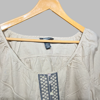 H&M Beige Boho Embroidered Peasant Blouse #195