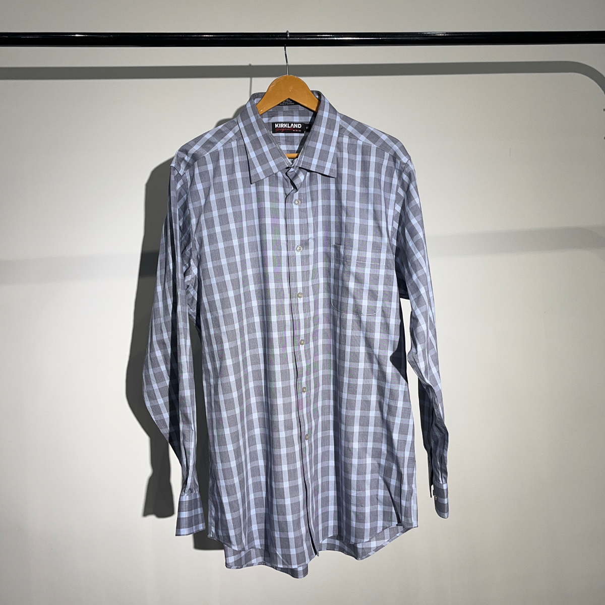 Kirkland Signature Grey Plaid Long Sleeve Shirt #027