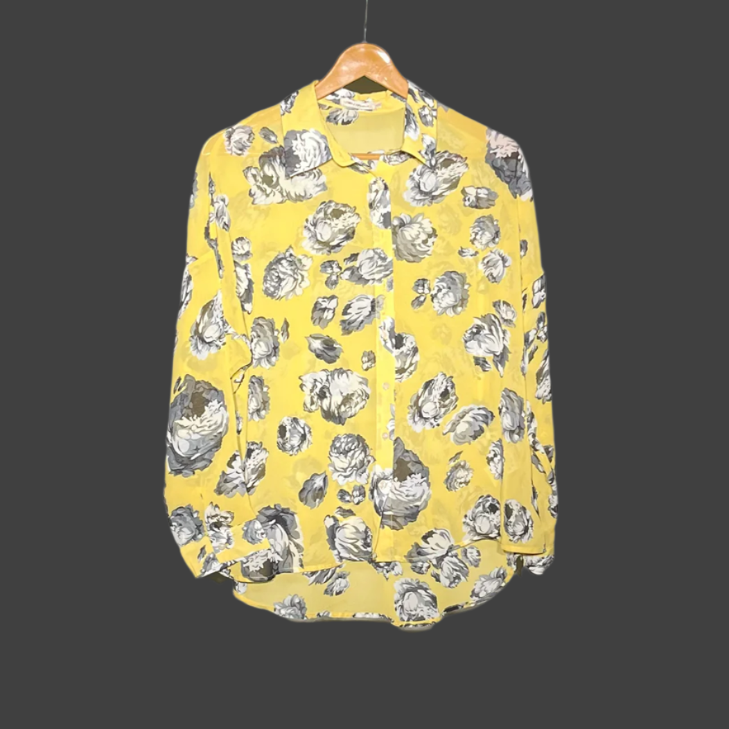 Miss Patina Yellow Floral Button-Up Shirt #183