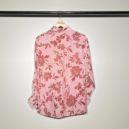 Next Red Floral Striped Button-Up Shirt #182