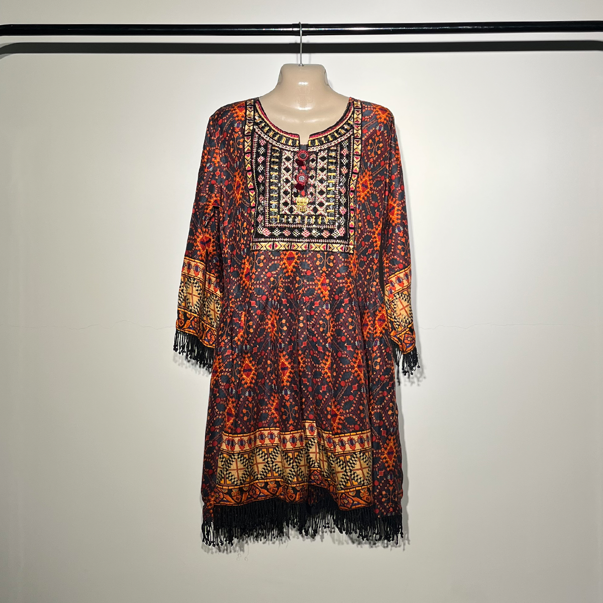 Bohemian Ethnic Embroidered Kurti – Multicolor #043