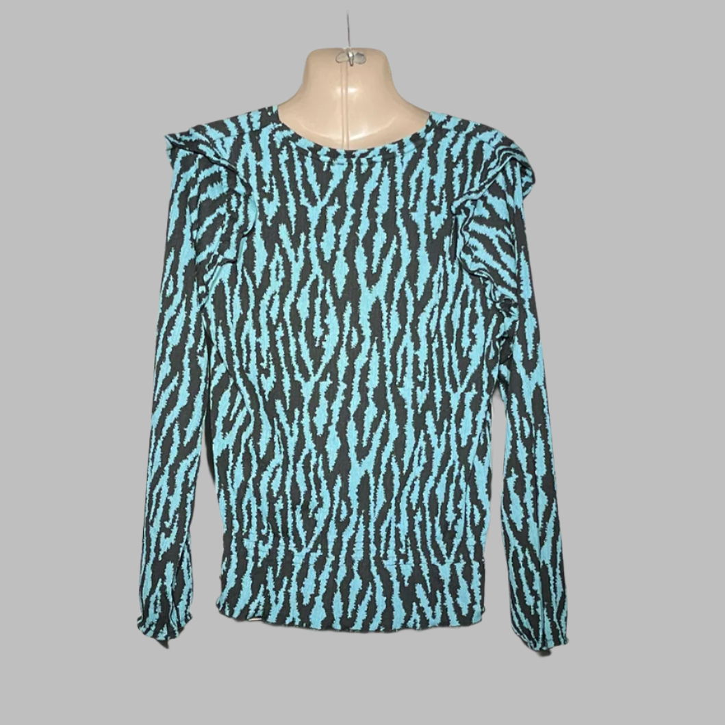 Papaya Blue & Black Zebra Print Long-Sleeve Top #197
