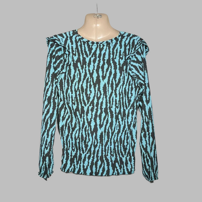 Papaya Blue & Black Zebra Print Long-Sleeve Top #197