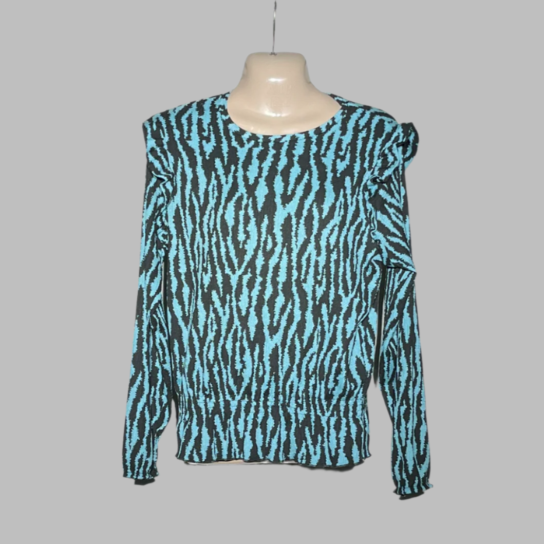 Papaya Blue & Black Zebra Print Long-Sleeve Top #197