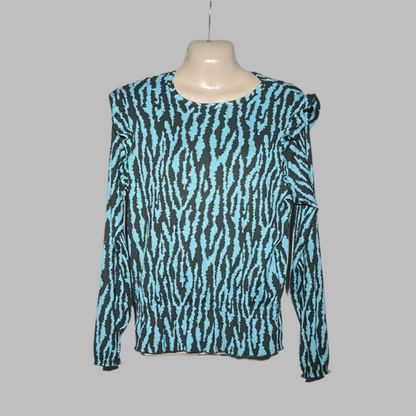 Papaya Blue & Black Zebra Print Long-Sleeve Top #197