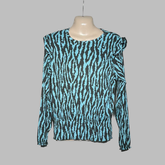 Papaya Blue & Black Zebra Print Long-Sleeve Top #197