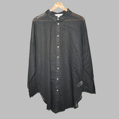 Primark Black Sheer Panel Button-Up Shirt #181
