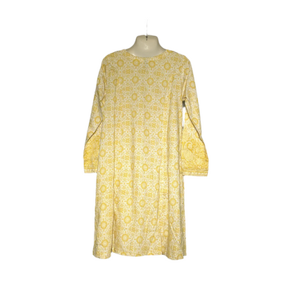 Rafia Yellow & White Printed Ethnic Kurti #093