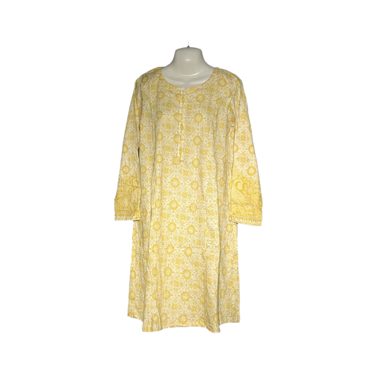 Rafia Yellow & White Printed Ethnic Kurti #093