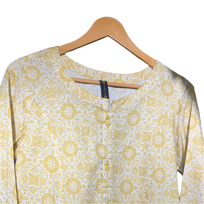 Rafia Yellow & White Printed Ethnic Kurti #093