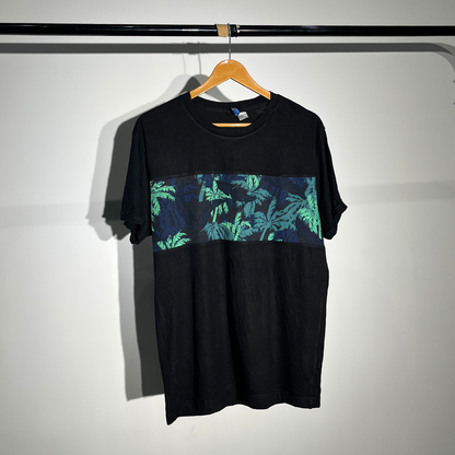 Divided Black Tropical Print Panel T-Shirt #009