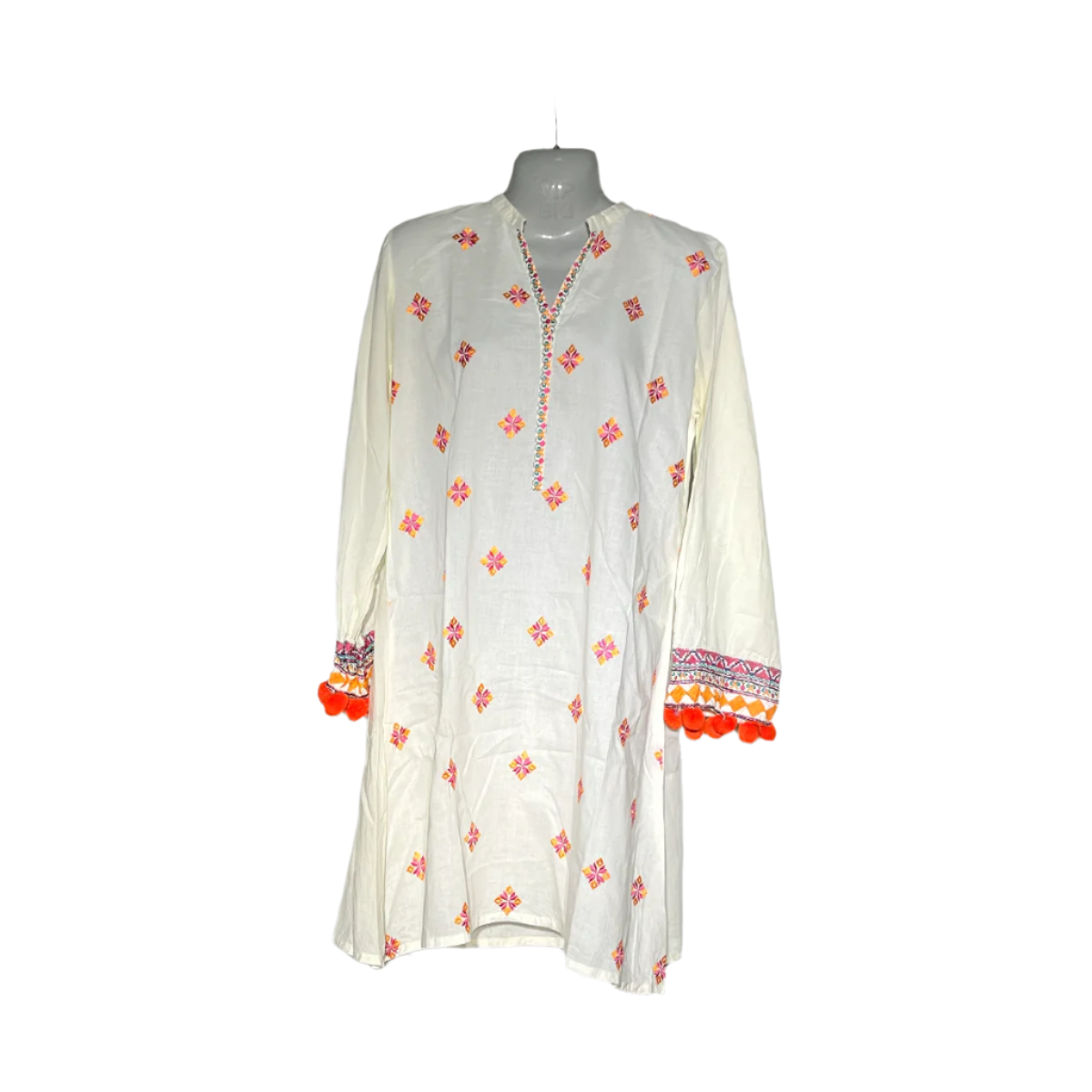 Origines Embroidered Tunic - Ivory & Orange #087