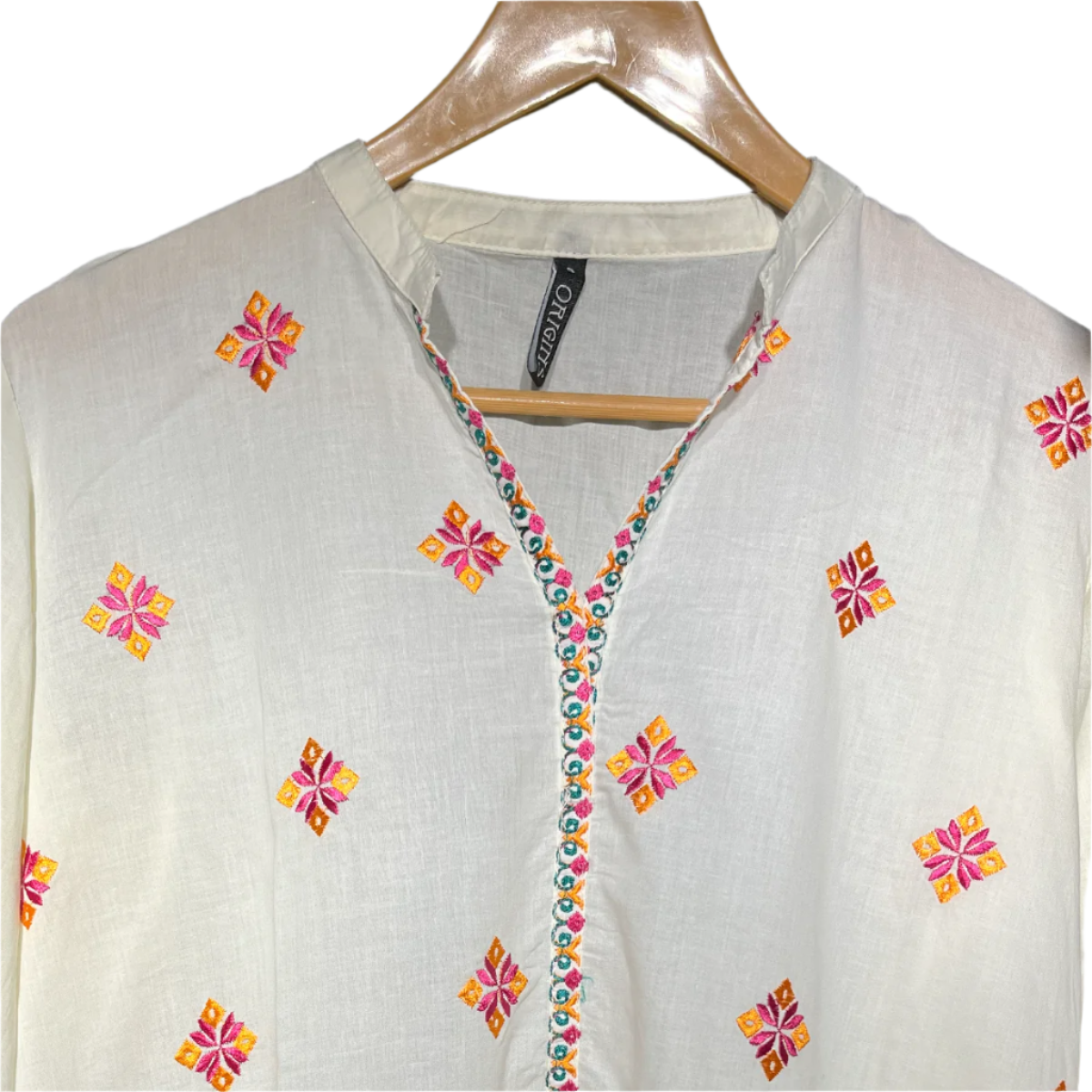 Origines Embroidered Tunic - Ivory & Orange #087